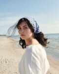 Women at beach wearing Linen Bandana