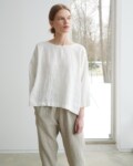 Lady wearing loose linen apparel