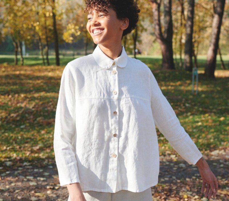 White linen button down shirt