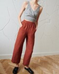 wide leg cropped waffle linen terracotta pants