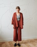 kimono inspired oversized waffle linen brown jacket
