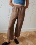 wide leg cropped waffle linen pants