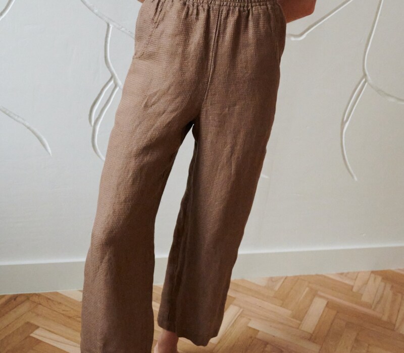 wide leg cropped waffle linen pants