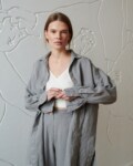 long sleeve linen grey button down with buttoned cuffs