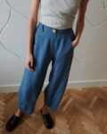 barrel leg summer trousers in stellar blue linen