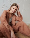 summer linen oversized shirt with wooden buttons