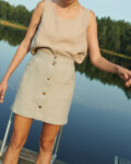 button up mini skirt in heavy linen fabric