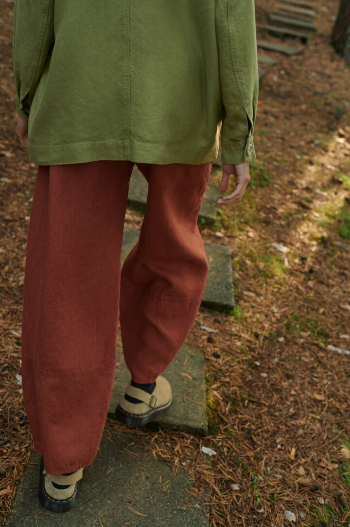 terracotta color linen drawstring pants women