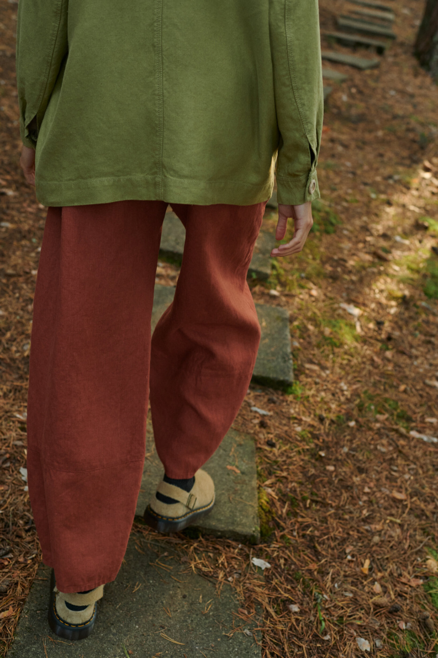 terracotta color linen drawstring pants women