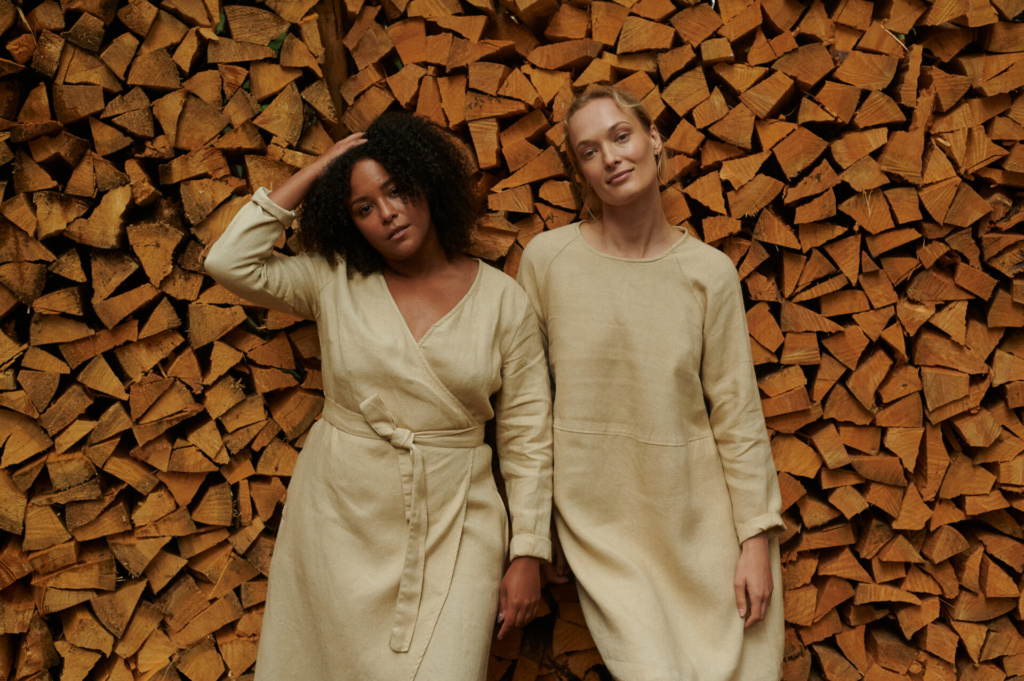 Linen wool blend beige color dresses