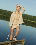 Natural grey linen chore coat with patch pockets and button front