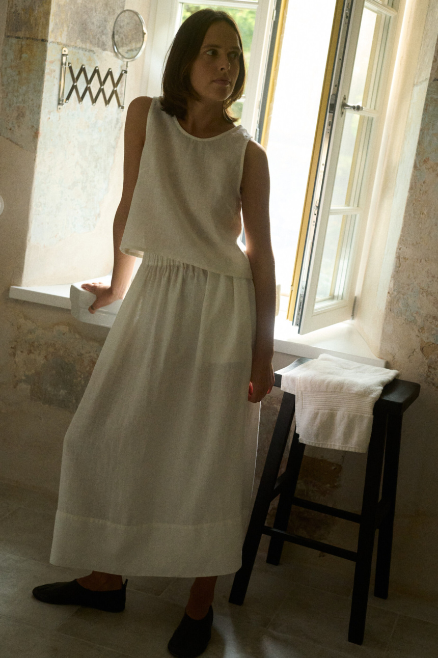 white linen maxi skirt