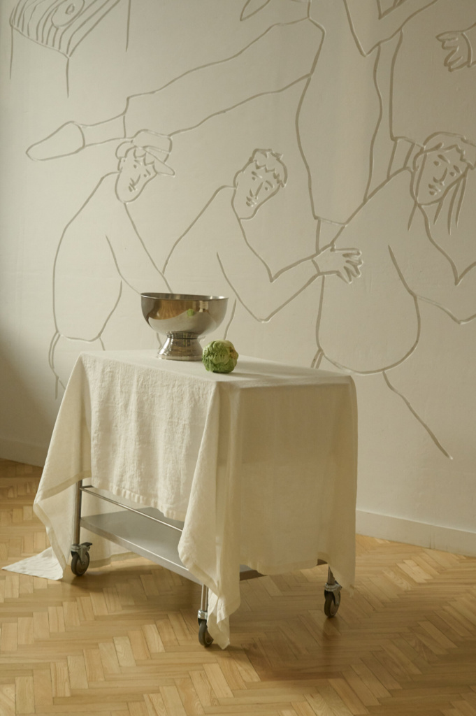 linen tablecloth styled in a minimal interior setting