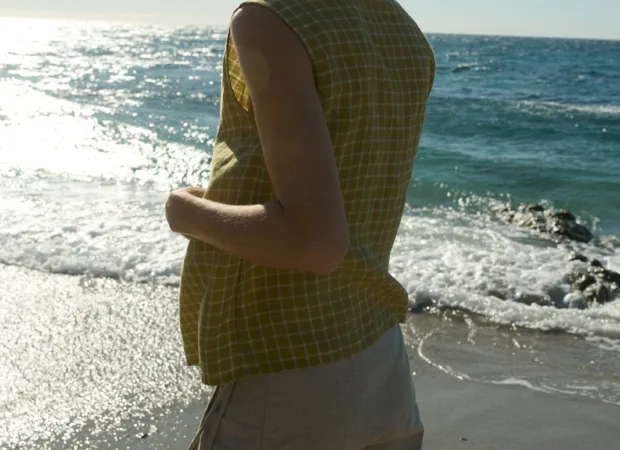 linen wrap top styled with wrap mini skirt