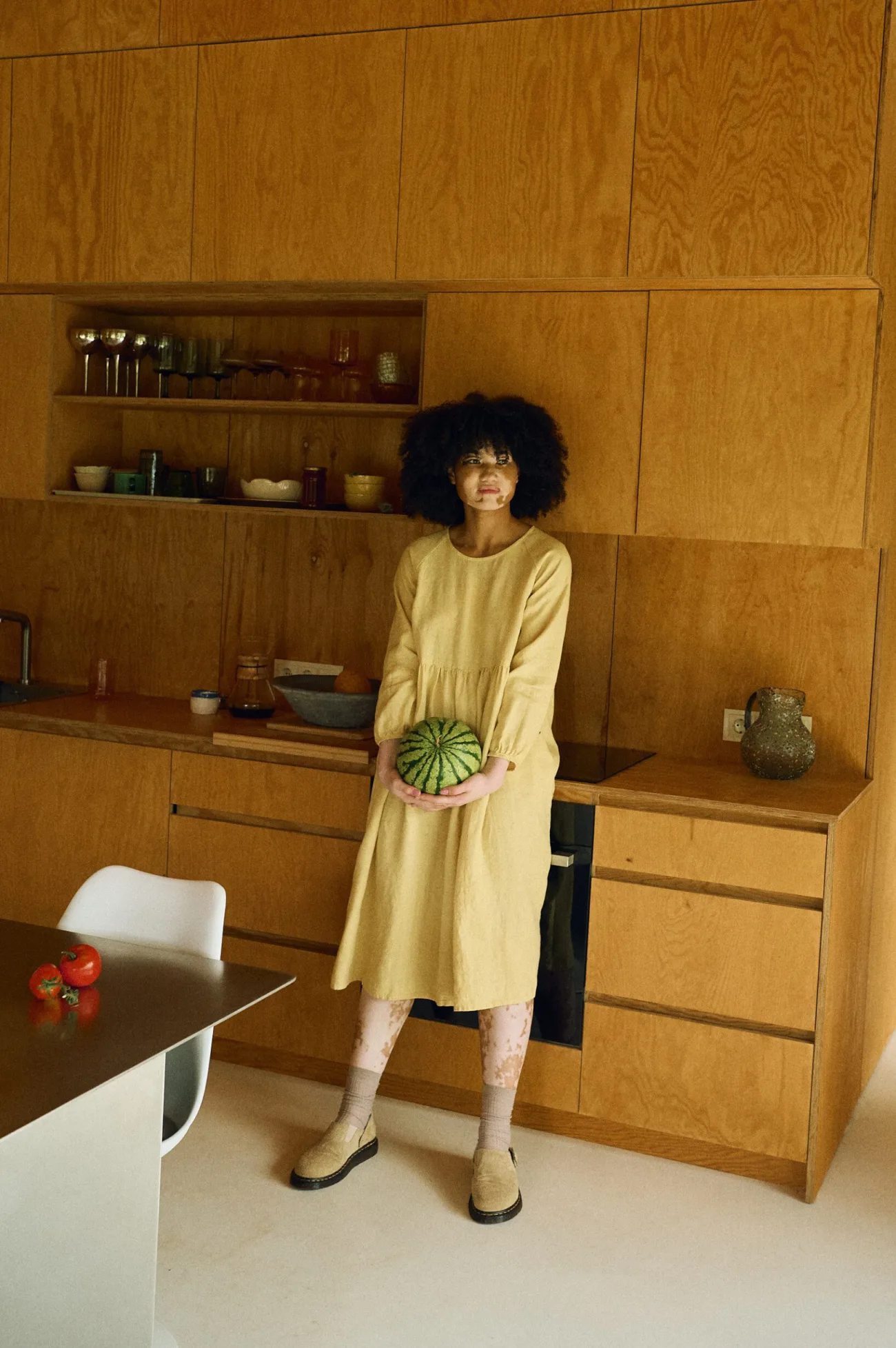 Margo oversized maxi dress in butter linen, featuring a high-waist bodice, full A-line skirt, and raglan sleeves with gathered cuffs
