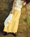 Tiered linen skirt with elastic waist and soft layered shape